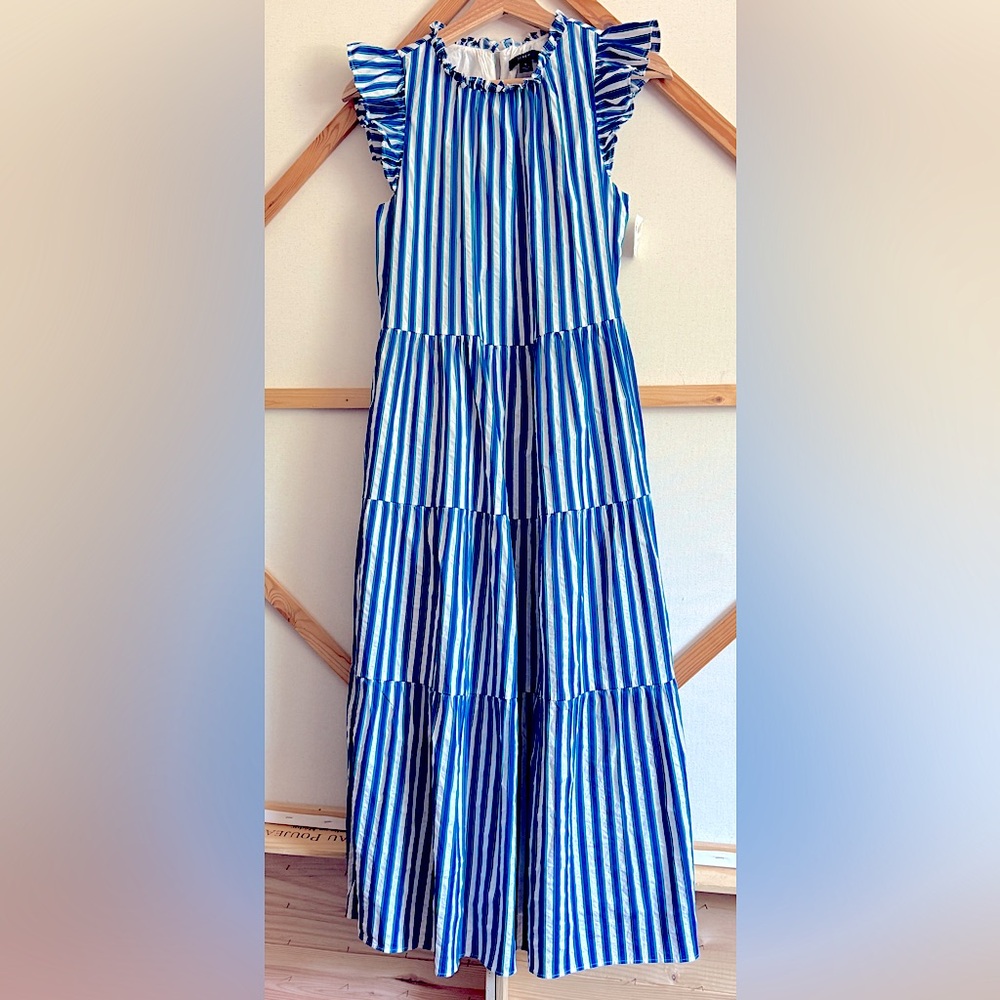 J. Crew - Tiered Cotton Striped Ruffle Dress Sz S
